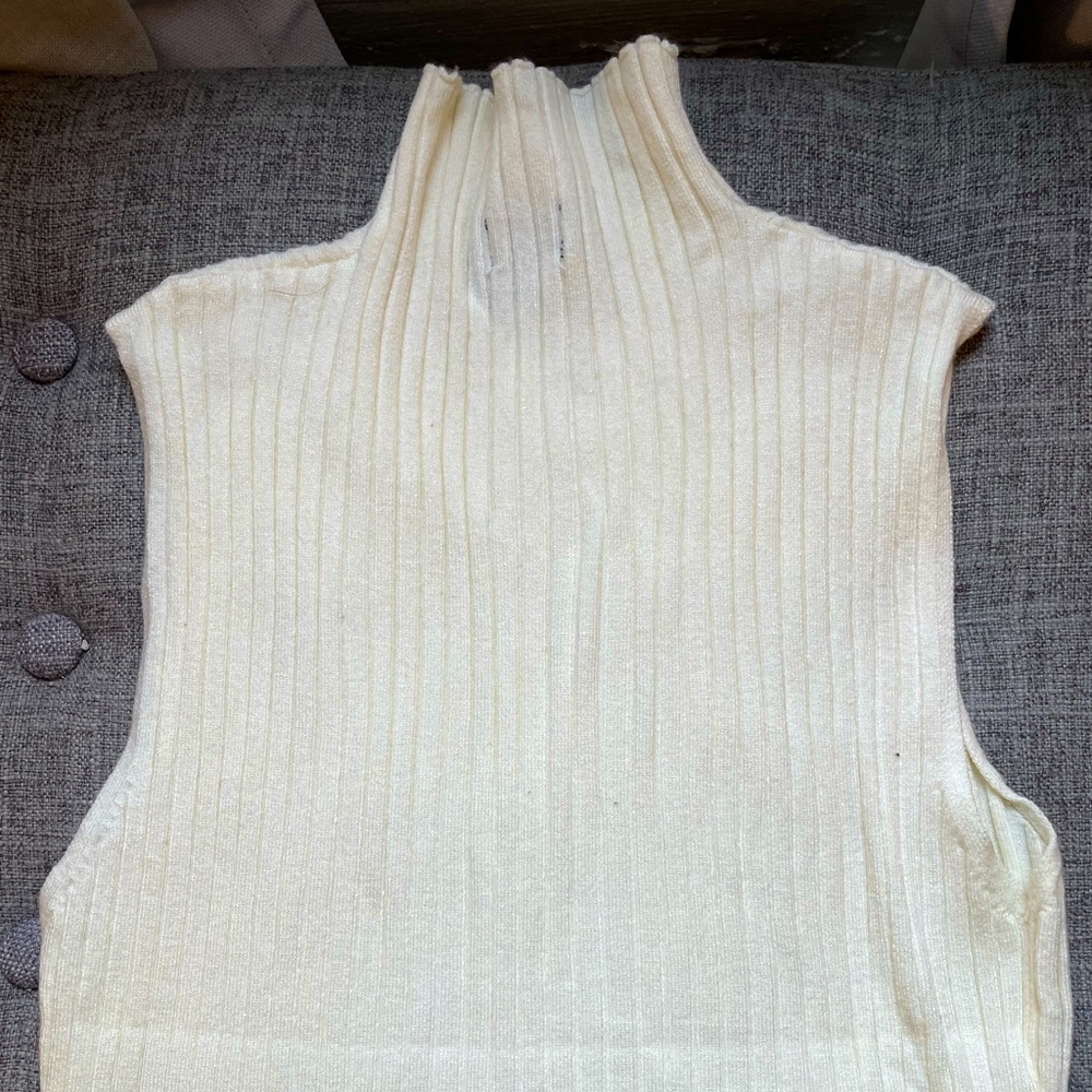 Sleeveless lightweight turtleneck for summer workplaces. Purchased from Vici.